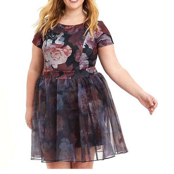 Torrid 2 (2X 18/20) Two Piece Convertible Floral Organza Scuba Skater Mini Dress - Picture 1 of 4